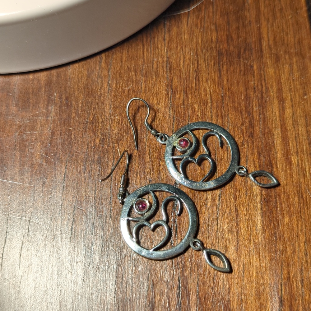 Sterling Silver Earrings Om Symbol drop dangle hook pierced Hindu Yoga